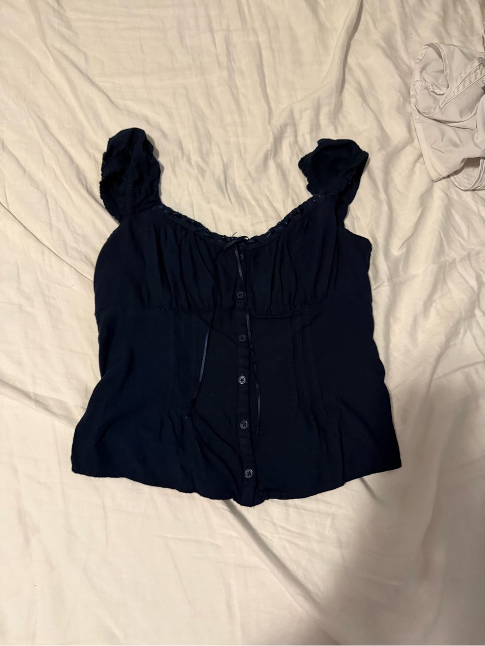 Hollister Navy Button-Front Cap Sleeve Top